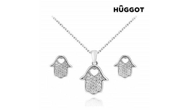 Hûggot House Rhodium-Plated Set: Pendant and Earrings with Zircons (45 cm)