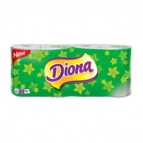 Tualettpaber Gruine Diona, 3-kihiline, 140 lehte rullis, valge, 8 rulli pakis (6 tk)