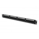 Patch panel 19" 24 porty, kat.6, U/UTP, 1U, wspornik kablowy, czarny (kompletny)