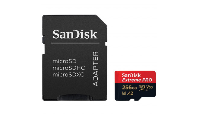 SanDisk mälukaart microSDXC 256GB Extreme Pro + SD Adapter + Rescue Pro Deluxe 170MB/s A2 C10 V30 UHS-I U3