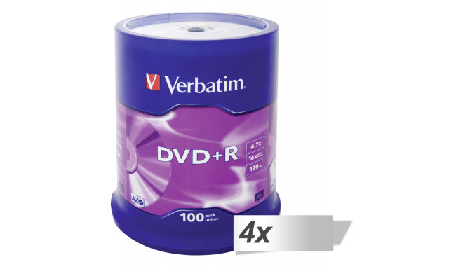 4x100 Verbatim DVD+R 4,7GB 16x Speed, matt silver