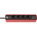 Brennenstuhl Ecolor 4x Power 2x USB - 1.5m - red