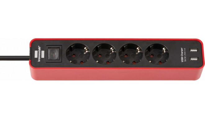 Brennenstuhl pikendusjuhe Ecolor 4 pesa USB 1,5m, punane