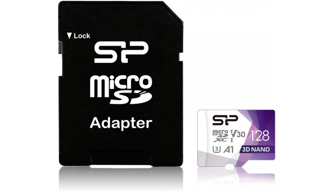 Silicon Power atmiņas karte microSDXC 128GB Superior Pro V30 + adapteris