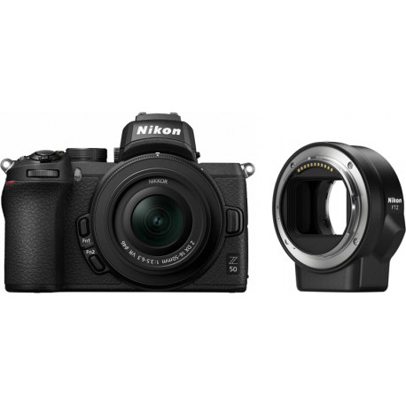 Nikon Z50 + Nikkor Z DX 16-50mm + objektiivi adapter FTZ