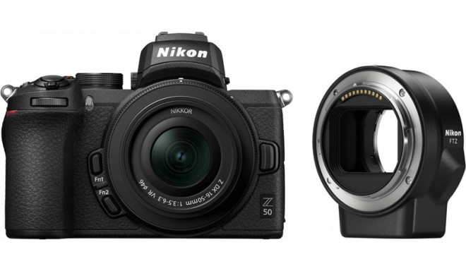 Nikon Z50 + Nikkor Z DX 16-50mm + objektīva adapteris FTZ 