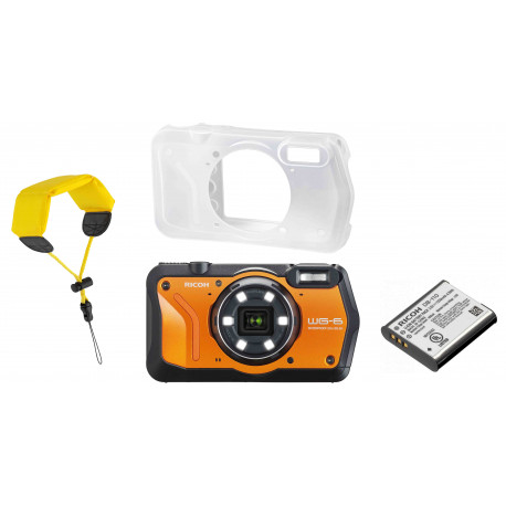 Ricoh WG-6 Kit, oranž (lisaaku + vutlar + ujuv randmerihm)
