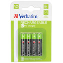 1x4 Verbatim Rechargeable batter y pack Micron AAA 1000 mAH 49942