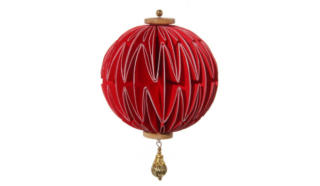 Jõulukaunistus riputatav, 7cm ümmargune volditud pall, punane