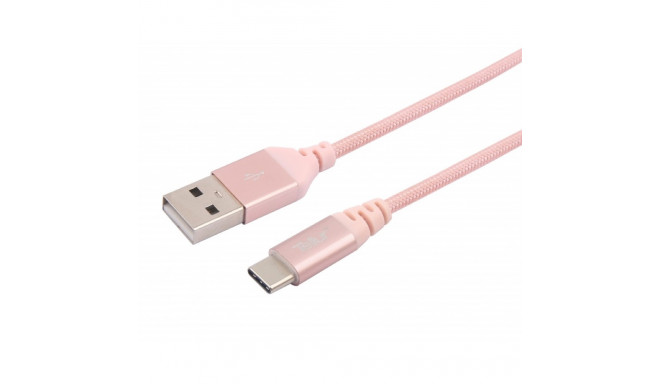 Tellur Data cable, USB to Type-C, made with Kevlar, 3A, 1m rose gold