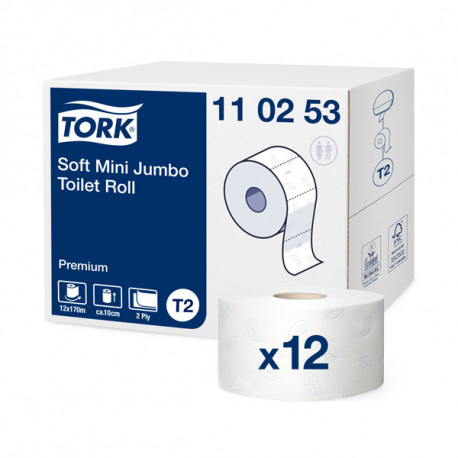 Tualettpaber Tork Soft Mini Jumbo T2, 170mx9,7cm, 2-kih, valge 110253 (12 tk)
