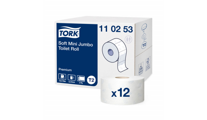 Tualettpaber Tork Soft Mini Jumbo T2, 170mx9,7cm, 2-kih, valge 110253 (12 tk)