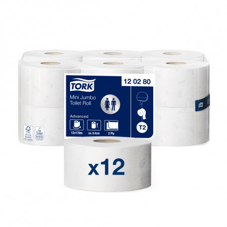 Tualettpaber Tork Mini Jumbo T2, 9.7cm x 170m, 2-kih, valge 120280 (12 tk)