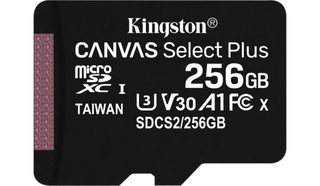 Kingston mälukaart microSDXC 256GB Canvas Select Plus UHS-I (U1) A1 Class 10 V10