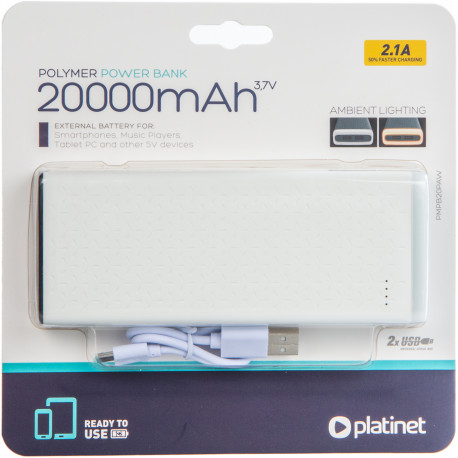 Platinet akupank 20000mAh 2,1A Li-Po Ambient Lighting, valge (45200)