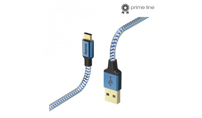 USB-kaabel Hama USB3.0 Type-C pistik (USB3.1 Gen1) sinine nylon, 1.5m topeltvarjestus, kullatud kont