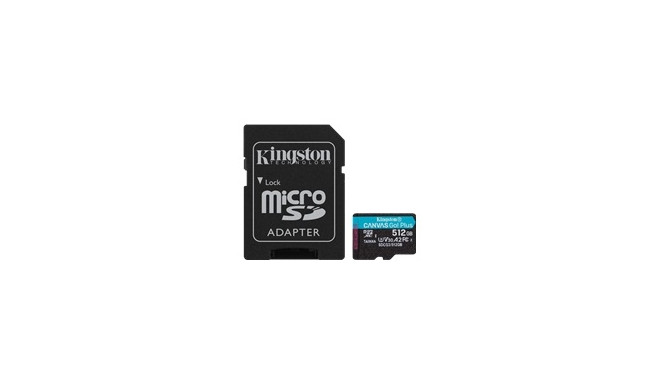 Kingston mälukaart microSDXC 512GB Canvas Go Plus 170R A2 U3 V30 + adapter