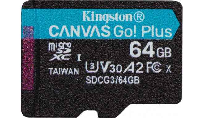 Kingston Canvas Go! Plus 64 GB microSDXC, memory card (black, UHS-I (U3), A2, Class 10, V30)