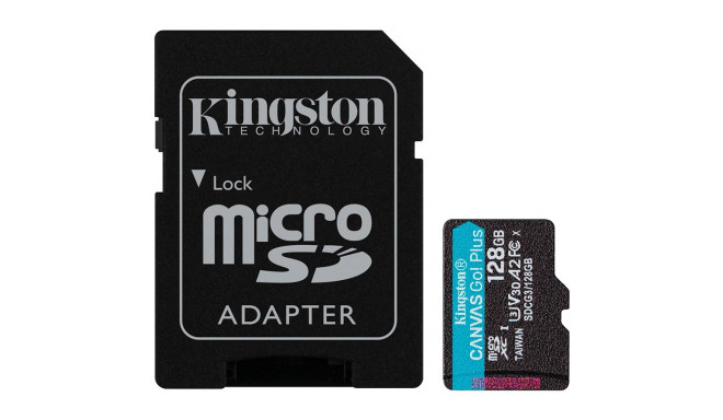 Kingston mälukaart microSDXC 128GB Canvas Go Plus 170R A2 U3 V30 + adapter