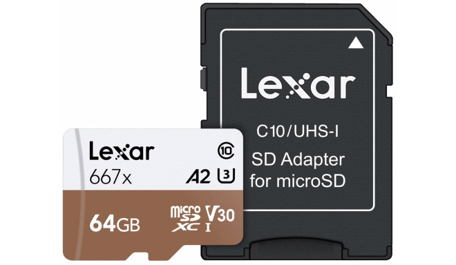 Lexar memory card microSDXC 64GB Professional 667X U3 V30 + adapter
