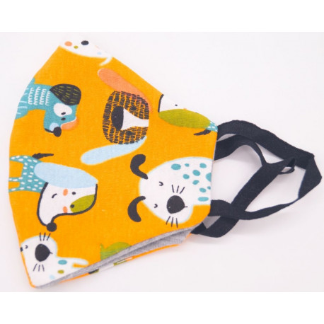 - Kids face Mask 100% Cotton Size 9-11 Funny animal Yellow