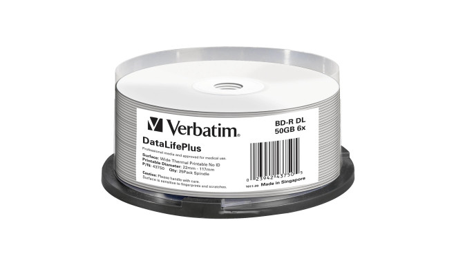 1x25 Verbatim BD-R Blu-Ray 50GB 6x Speed thermal printable CB