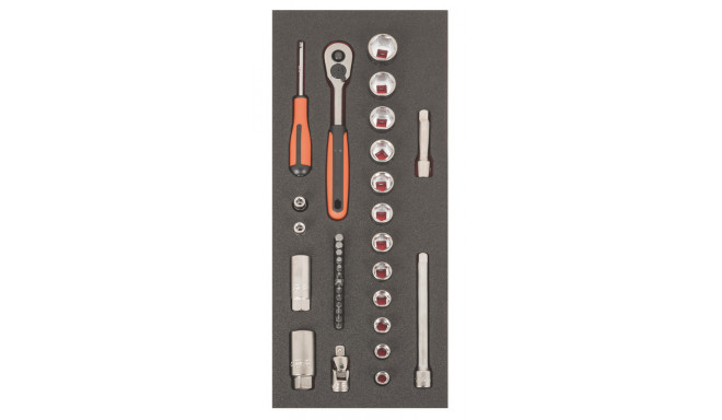 3/8" S-Line sockets and bits set 33pcs S330 Fit&Go 1/3 - ratchet - sockets 10-22mm - 2x extensions -