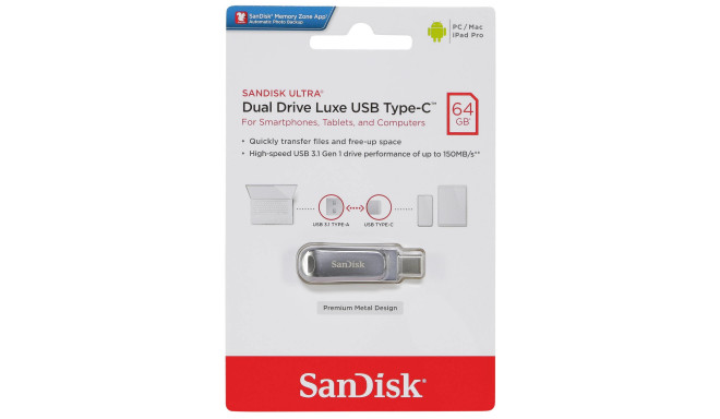 SanDisk flash drive 64GB Ultra Dual Drive Luxe USB-C (SDDDC4-064G-G46)