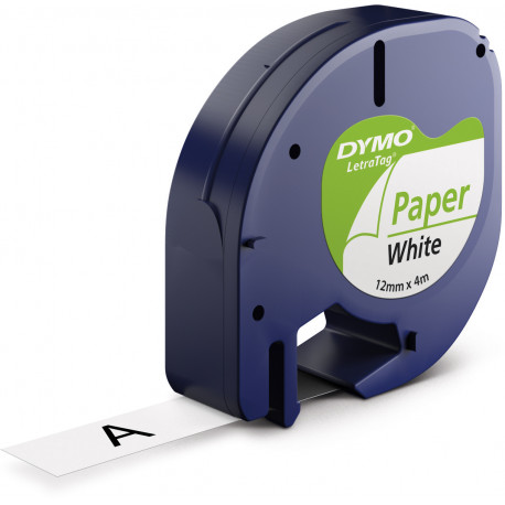 Dymo etiketilint LetraTag Paper 12mmx4m, must/valge