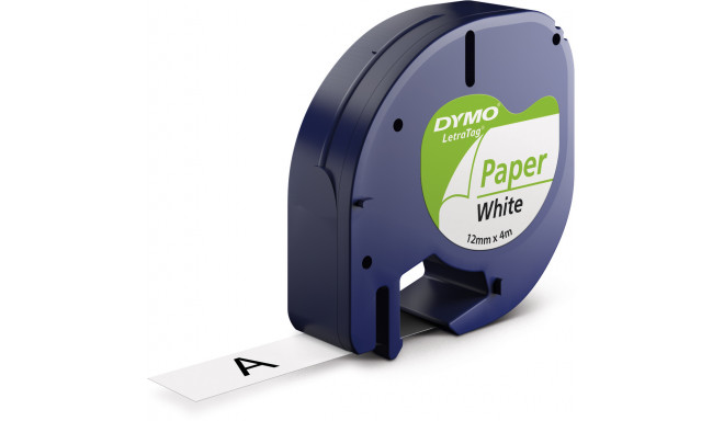 Dymo label tape LetraTag Paper 12mm 4m, black/white