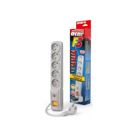 SURGE PROTECTOR ACAR F5 1.5M 5X FRENCH OUTLETS GREY