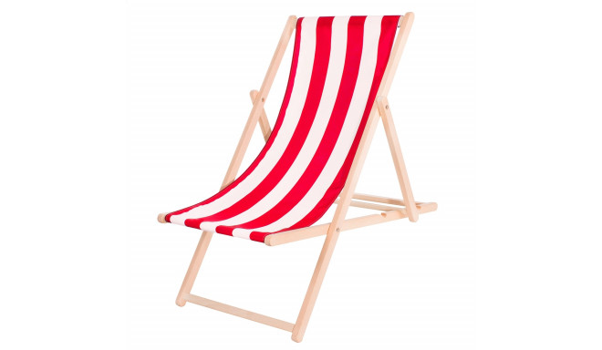 PLATINET GARDEN WOODEN SUNBED SUMMER RED STRIPES [45436]