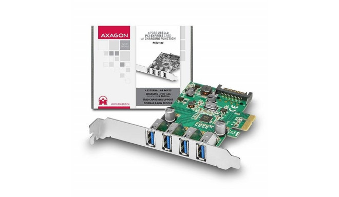 AXAGON PCEU-43V, PCIe adaptér, 4x USB3.0, UASP, nabíjení 3A, vč. LP