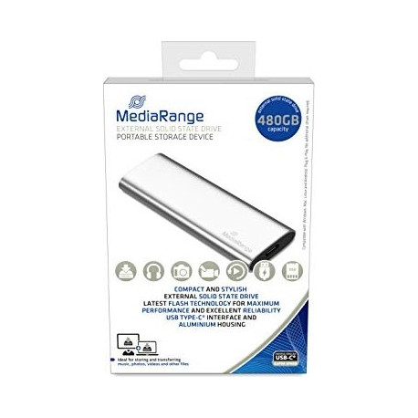 MediaRange external SSD 480GB USB-C 3.2, silver
