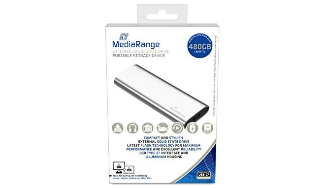 MediaRange väline SSD 480GB USB-C 3.2, hõbedane
