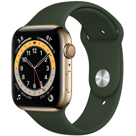 Apple Watch 6 GPS + Cellular 44mm Stainless Steel Sport Band, gold/cyprus green (M09F3EL/A)