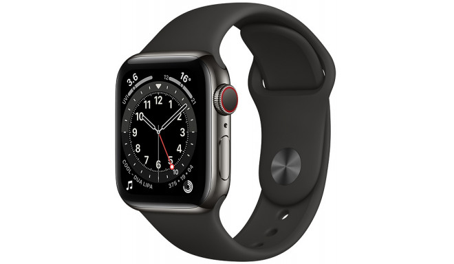 Apple Watch 6 GPS + Cellular 40mm Stainless Steel Sport Band, graphite/black (M06X3EL/A)