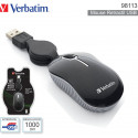 VERBATIM MOUSE MINI TRAVEL RETRACT. CABLE COMMUTER SERIES BLACK 98113