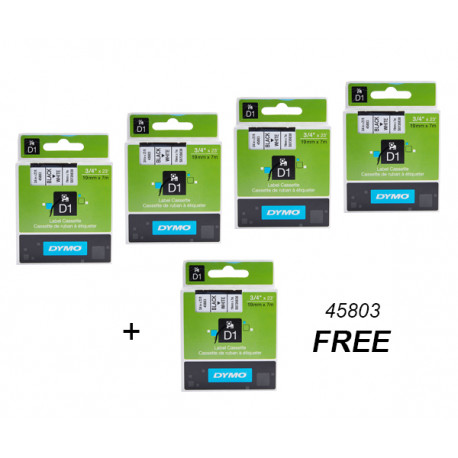 DYMO D1 lint 19mm x 7m / must valgel (45803 / S0720830) – 5 tk.