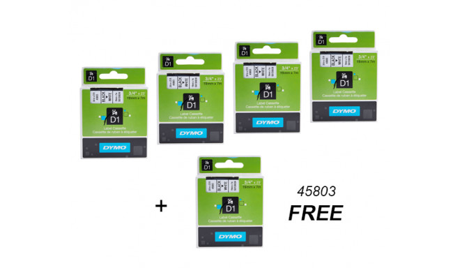 DYMO D1 lint 19mm x 7m / must valgel (45803 / S0720830) – 5 tk.
