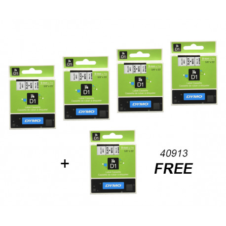 DYMO D1 lint 9mm x 7m / must valgel (40913 / S0720680) – 5 tk.