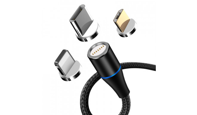 Maxlife MXUC-03 magnetic cable USB - Lightning + USB-C + microUSB 1,0 m 3A black nylon