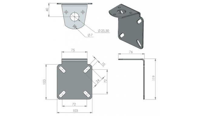 10000-173 Stainless steel bracket for pole or wall mounting (Ø 25 mm)