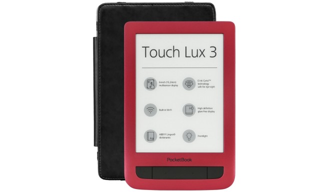 Pocketbook Touch Lux 3, ruby red + cover, black/grey