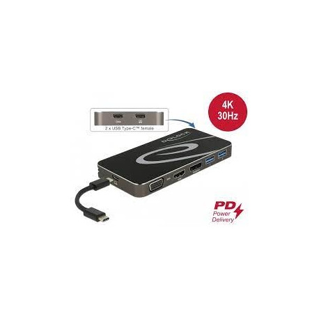 DeLOCK USB Type-C 3.2 docking station (black, 4K HDMI + DP, VGA, USB hub and PD 3.0)