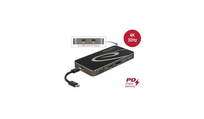 DeLOCK USB Type-C 3.2 docking station (black, 4K HDMI + DP, VGA, USB hub and PD 3.0)