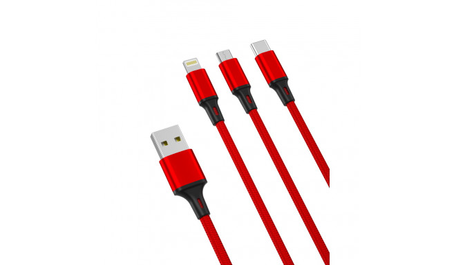 XO kaabel NB173 3in1 USB - Lightning/USB-C/microUSB 2,4A 1,2m, punane