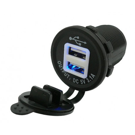 Duubel USB разъeм зарядное устройство 12/24V 3.1A синий LED