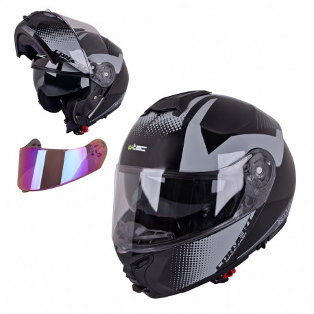 Flip-Up Motorcycle Helmet W-TEC FS-907 Grey-Fluorescent Yellow XXL (63-64)