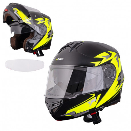 Flip-Up Motorcycle Helmet W-TEC Vexamo PI Graphic w/ Pinlock - Black Graphic L(59-60)